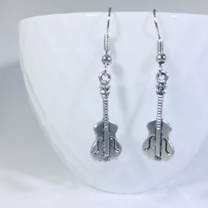 🎸Antique Silver Guitar Earrings.